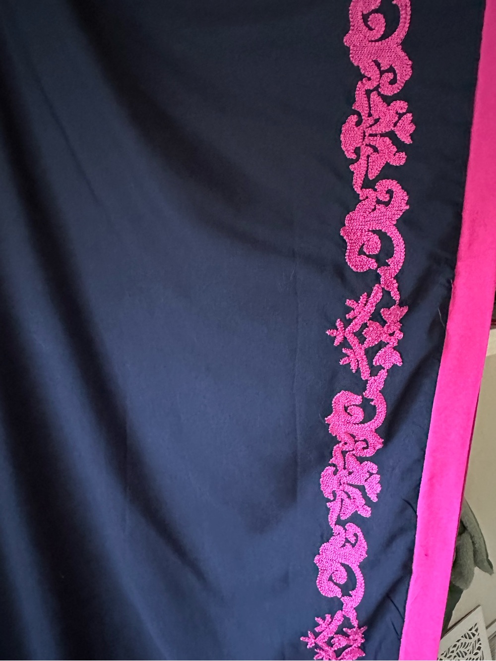 Elegant Navy Blue Butterfly Embroidered Plus Size Kaftan with Belt - Picture 5 of 6